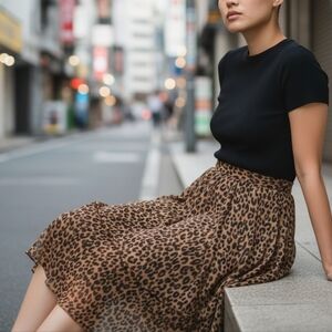 Chiffon Leopard Print Elastic Waist Fully Lined Maxi Skirt 12/14